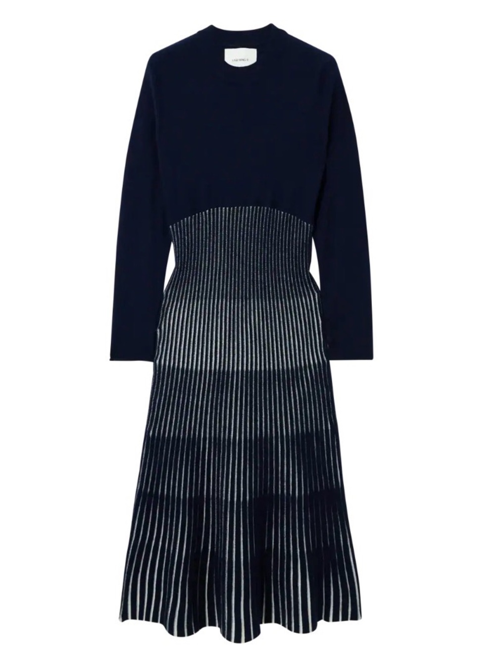 LISA YANG - Navy Long-Sleeve Ribbed Midi Dress